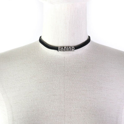 Christian DIOR J'aDIOR Rhinestone Logo Velour Choker With Logo Hardware Black