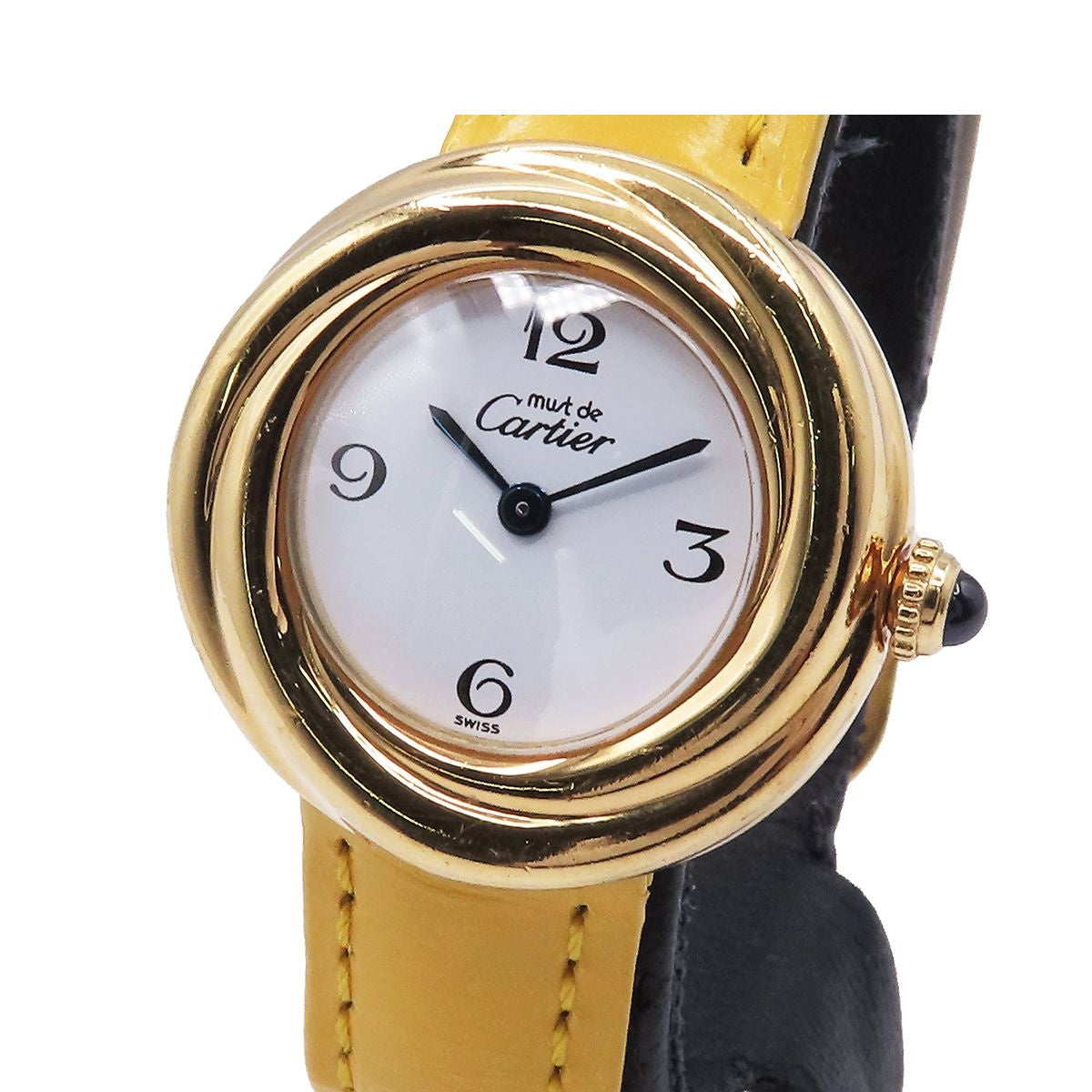 Cartier Trinity White Leather Stainless Steel Vermeil Watch Quartz