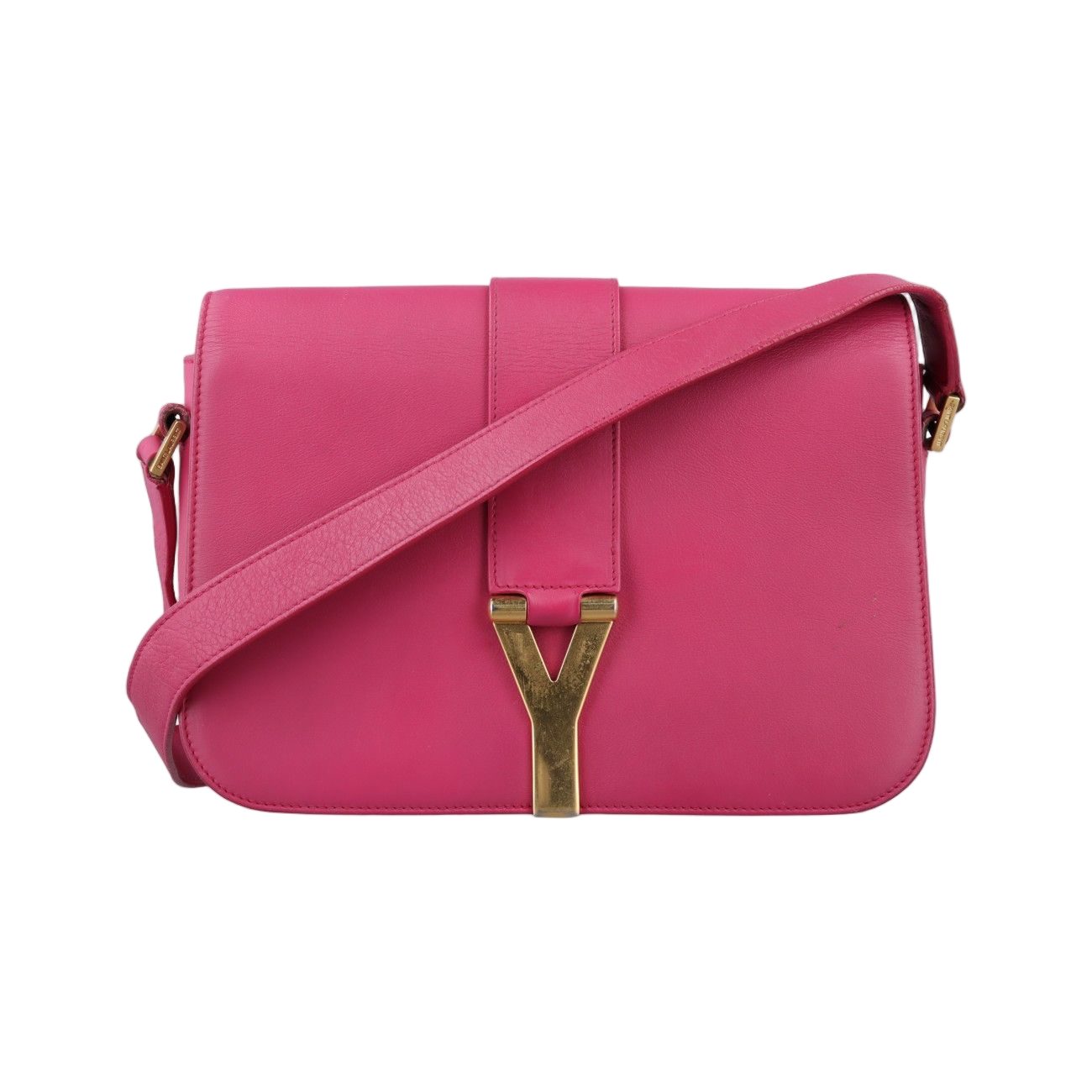 Saint Laurent Yves Laurenty Line Rose Red Leather Messenger Bag