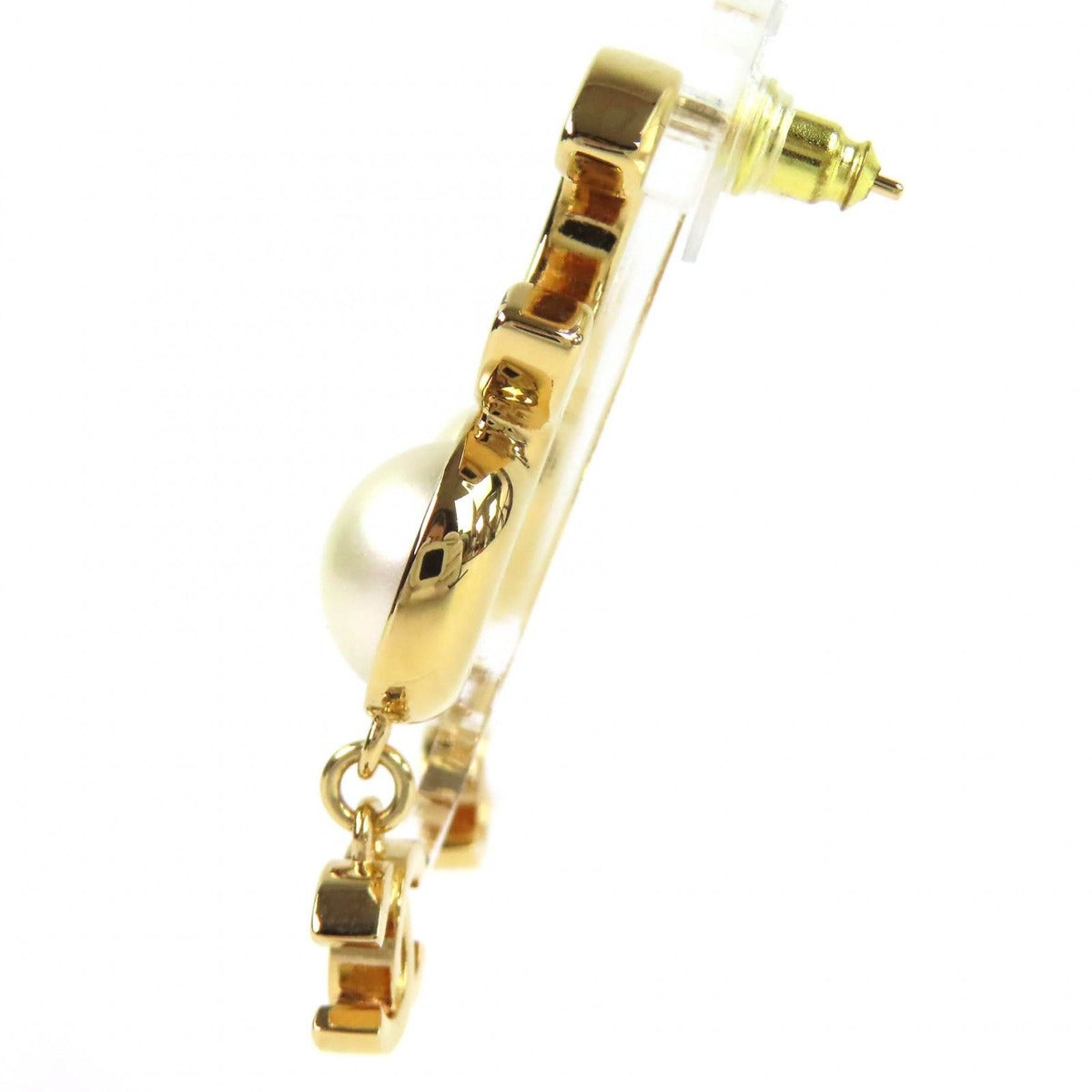 Chanel CC Logo Coco Faux Pearl Earrings for Both Ears Gold Black — view 3