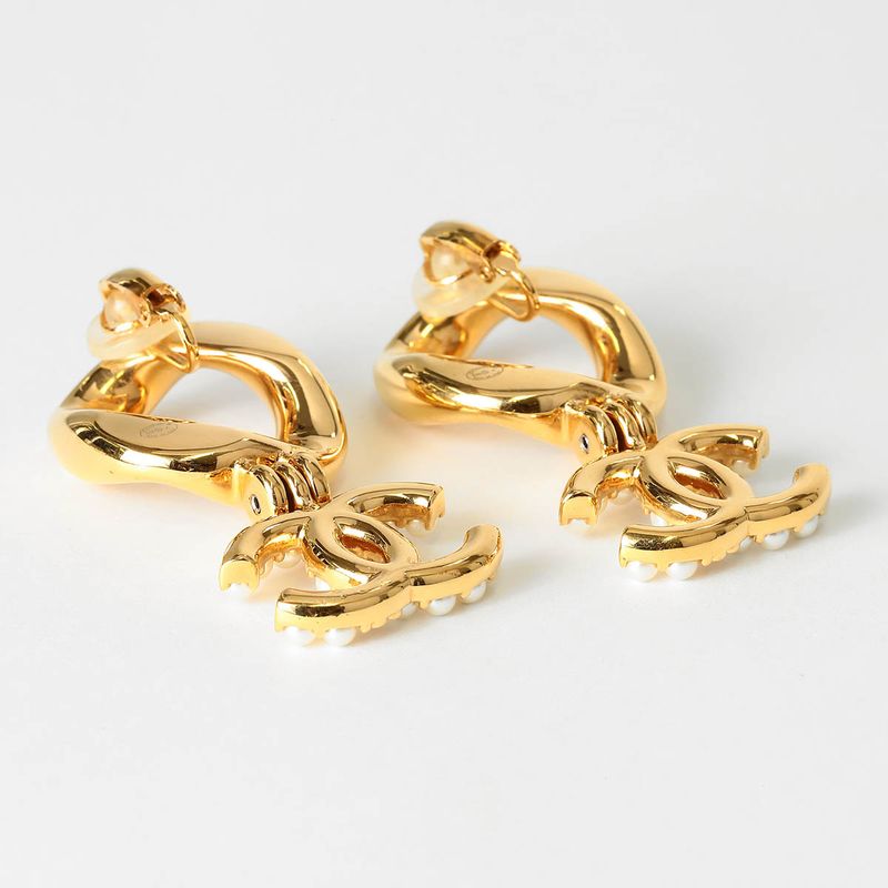 Chanel Earrings Faux Pearl Earrings Gold