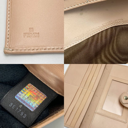 Fendi Zucca Pattern W Hook Long Wallet Brown X Pink Canvas/leather