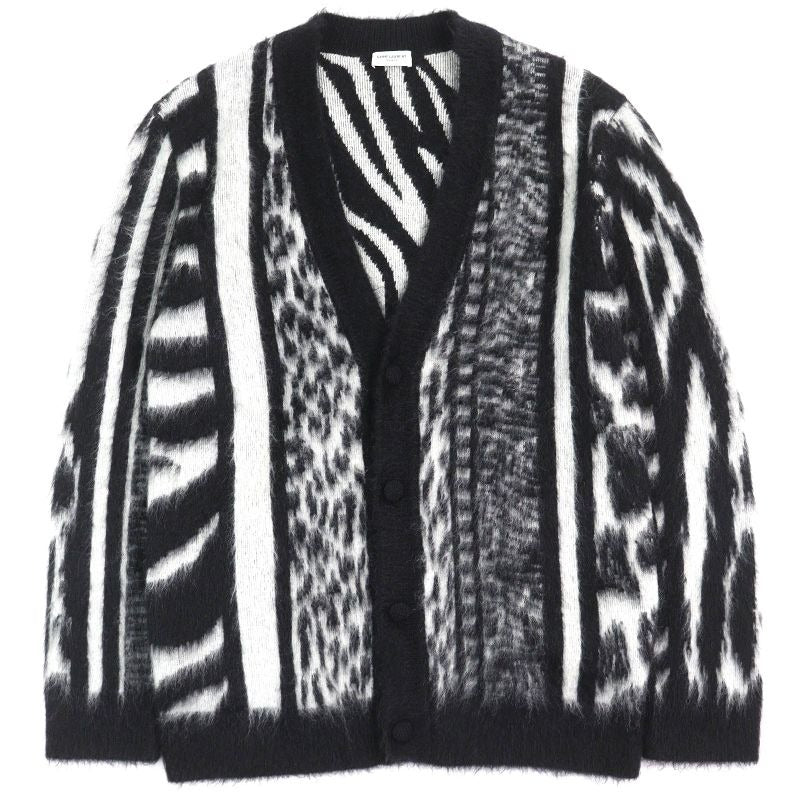 Saint Laurent Paris 21 AW Mohair Cardigan Oversized Black White XS