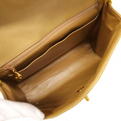 Chanel Shoulder Bag Matelasse Lambskin Beige Gold Hardware Women