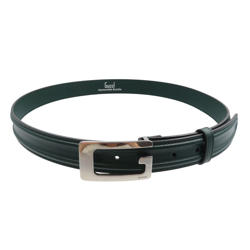 Gucci G Buckle 709950 Size 95 Leather Green Belt 0368 Gucci