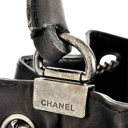 Chanel Matelasse Backpack Black Silver Hardware Drawstring Coco Mark