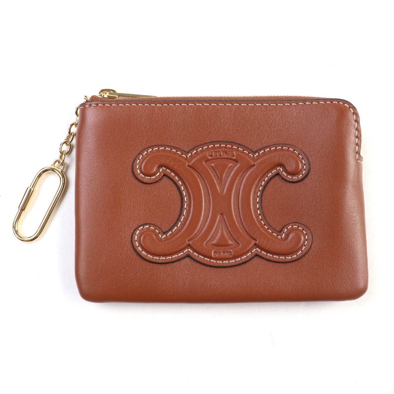 Celine Coin Purse Cuil Triomphe Tan Smooth Calf Leather Card Pouch Coin Case
