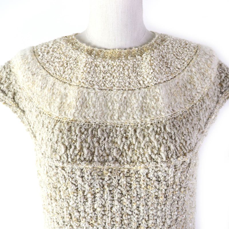 CHANEL P61623k47214 Silk Blend Coco Mark Button Lamé Yarn Sleeveless Knit Dress