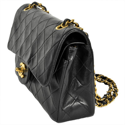 Chanel Matelasse 23 W Flap Chain Shoulder Bag Lamb Skin A01113 Black Gold