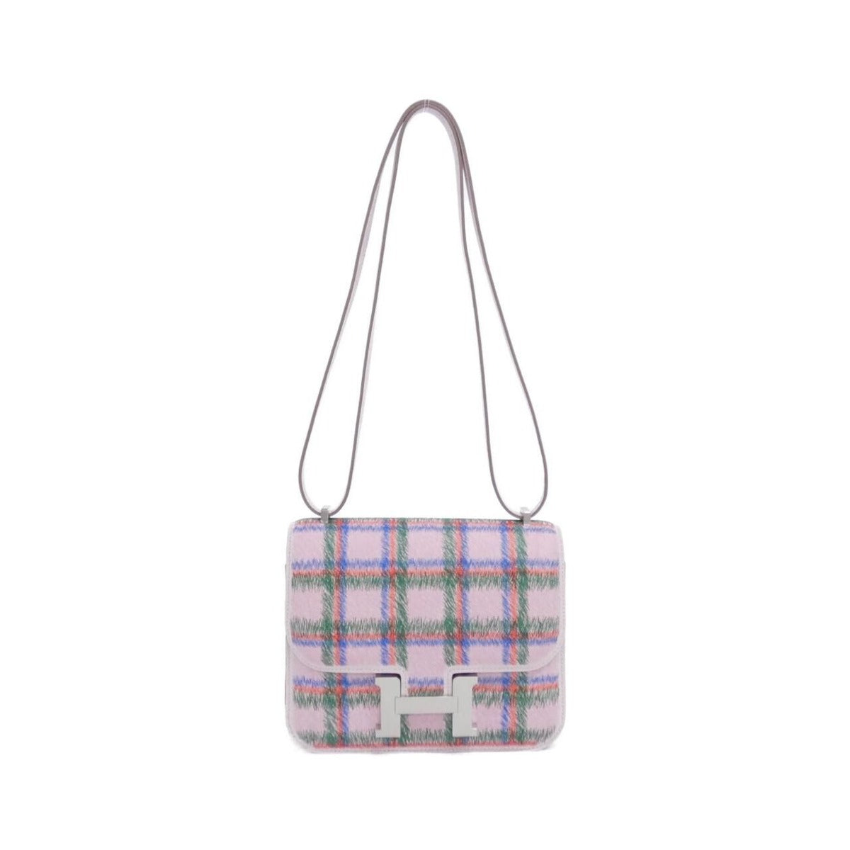Hermes Tartan Constance 3 Mini Shoulder Bag Mauve Pale