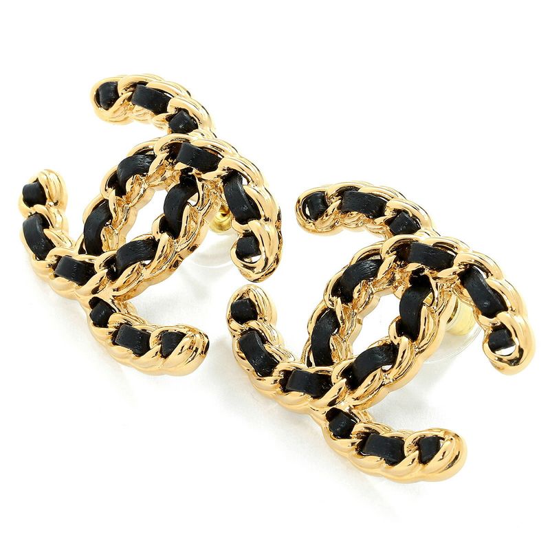 Chanel Earrings Logo Earrings Gold/black