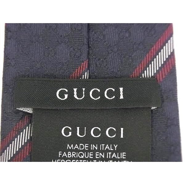 Gucci GG Patterned 100% Silk Necktie Gentlemen Business Navy Av8830 — view 3