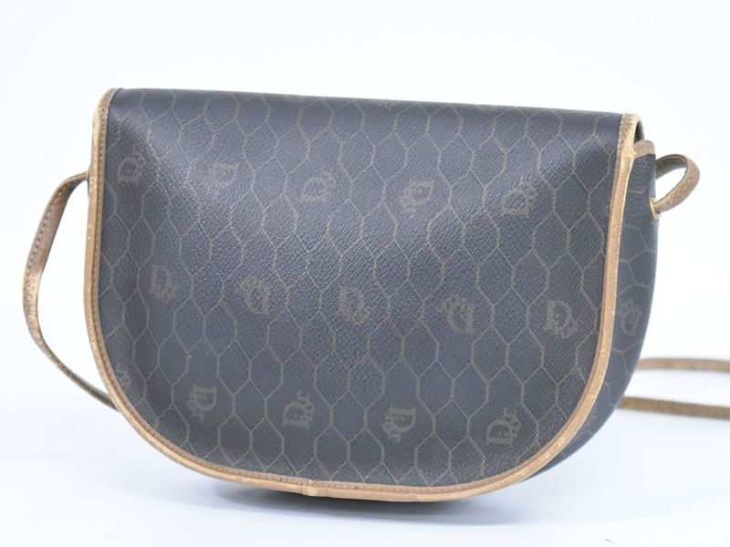 Authentic Christian DIOR Honeycomb Pattern Shoulder Bag Pochette PVC Black Bag