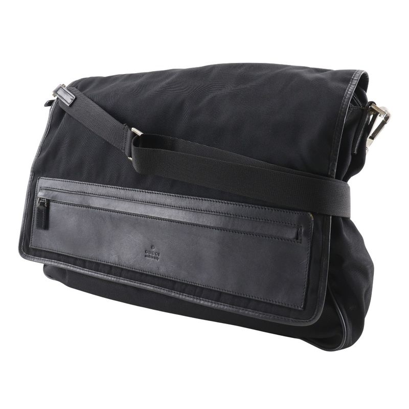 Gucci Crossbody Messenger Bag 019 0376 Nylon Canvas Black Men's Shoulder Bag