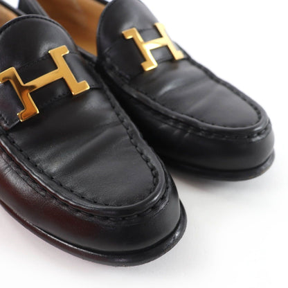 Hermes Vintage Constance Gold Hhardware Leather Loafers Black 37 — view 8