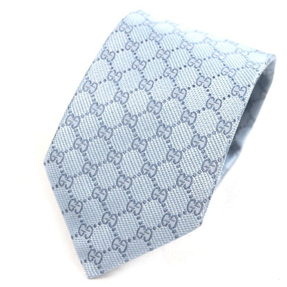 Gucci 100% Silk Cravat GG Pattern Allover Tie Light Blue