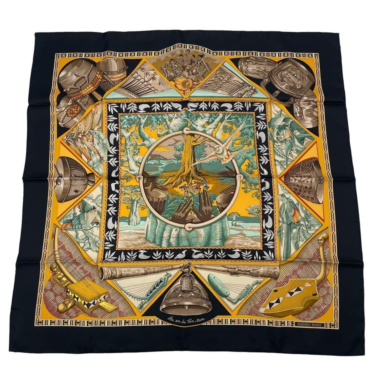 Hermes Scarf Carre 90 Au Son du Tam to the Sound of Silk Navy — view 2