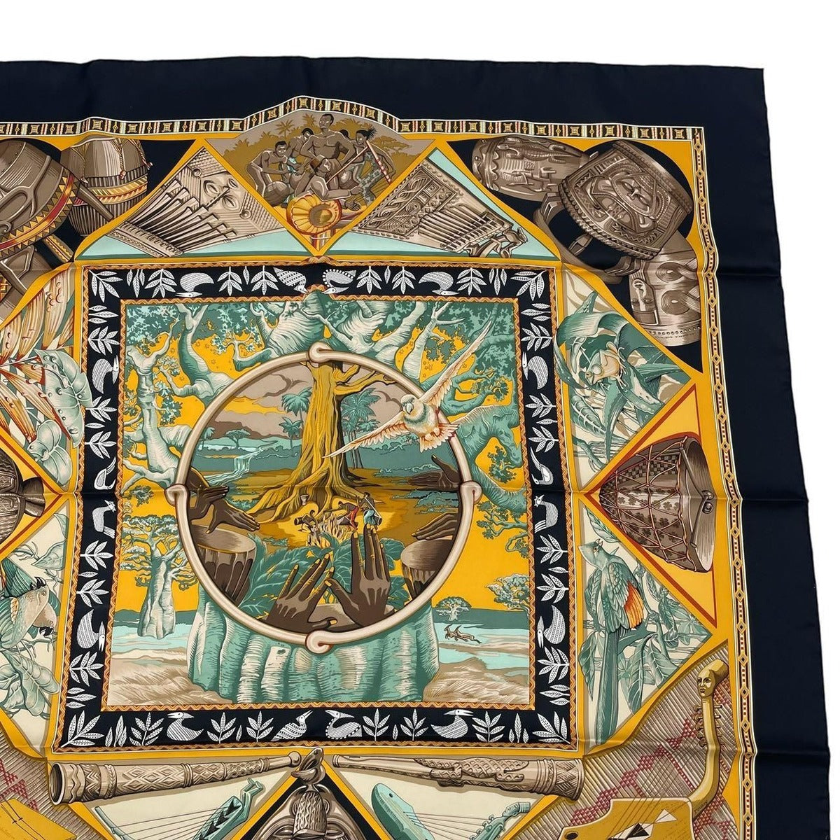 Hermes Scarf Carre 90 Au Son du Tam to the Sound of Silk Navy — view 4