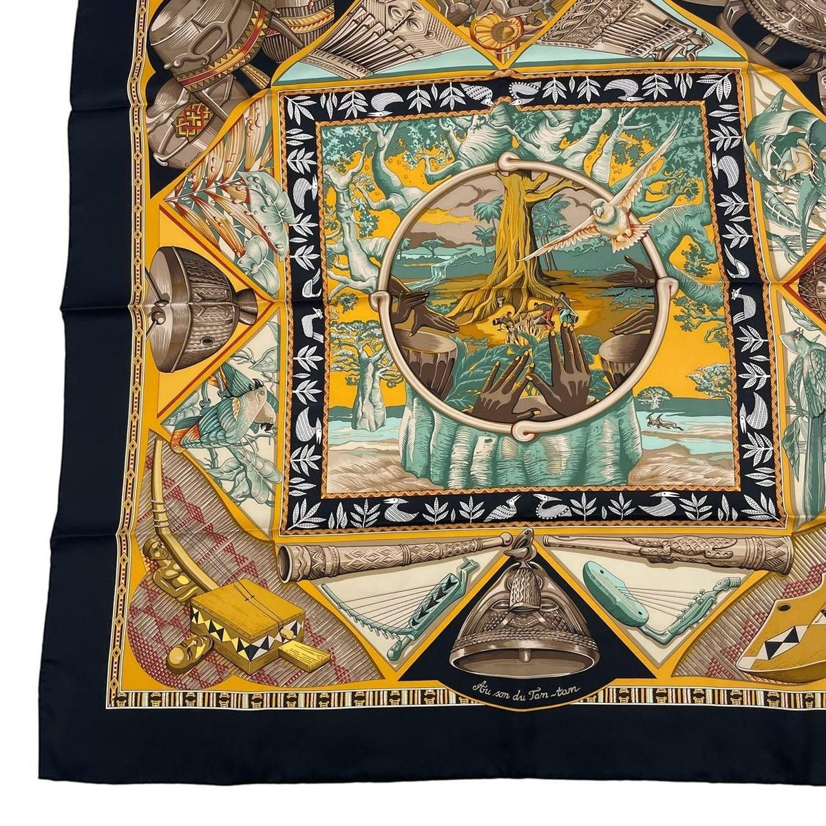 Hermes Scarf Carre 90 Au Son du Tam to the Sound of Silk Navy — view 5