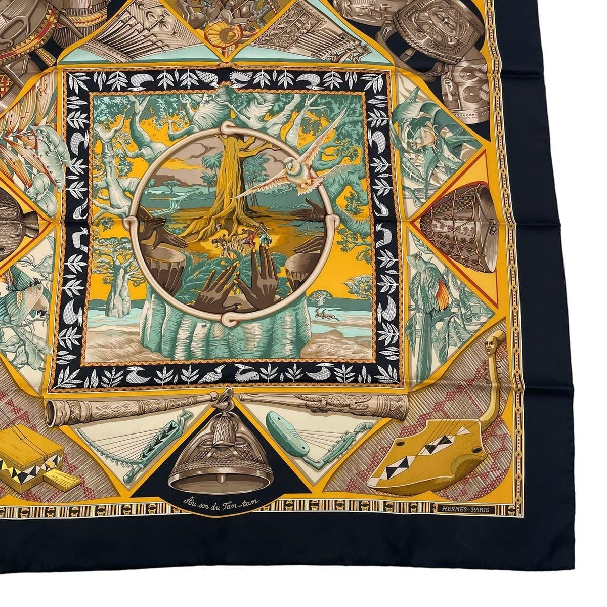 Hermes Scarf Carre 90 Au Son du Tam to the Sound of Silk Navy — view 6