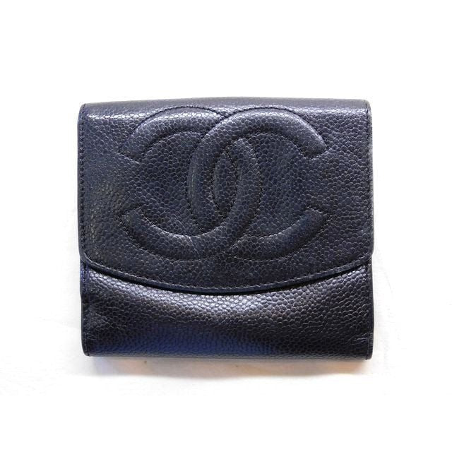 Chanel CC Logo Compact Wallet Caviar Leather Black Vintage