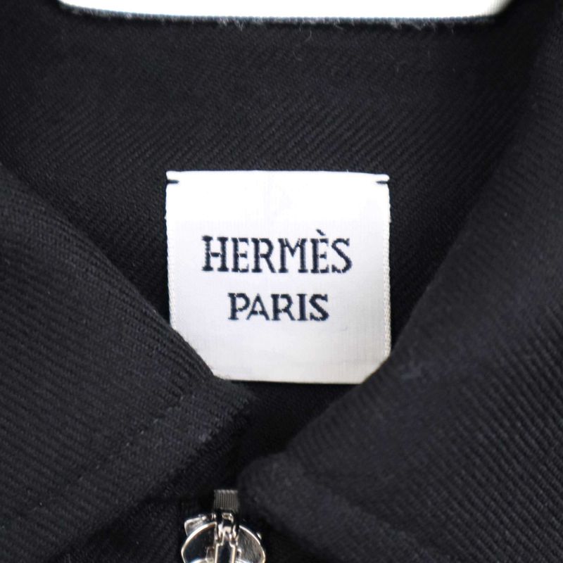 Hermes Embroidery Zip-Up Wool Shirt Jacket 2h0212dn Black 36