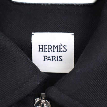 Hermes Embroidery Zip-Up Wool Shirt Jacket 2h0212dn Black 36