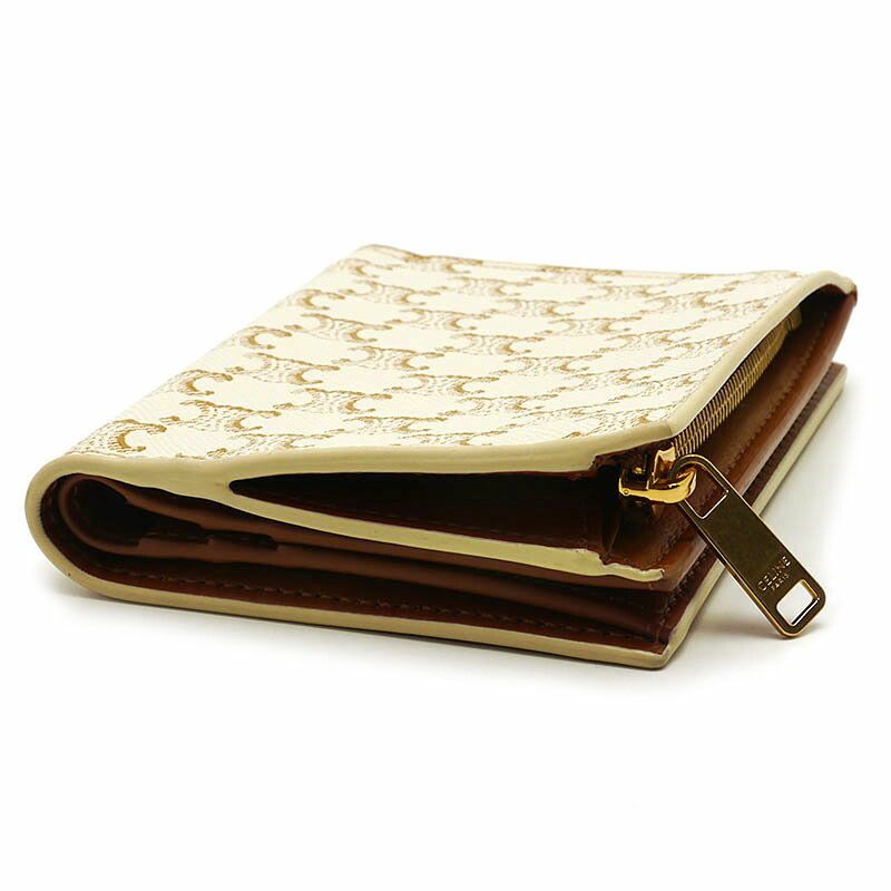 Celine Bifold Wallet Triomphe Canvas White Color With Box And Storage Bag
