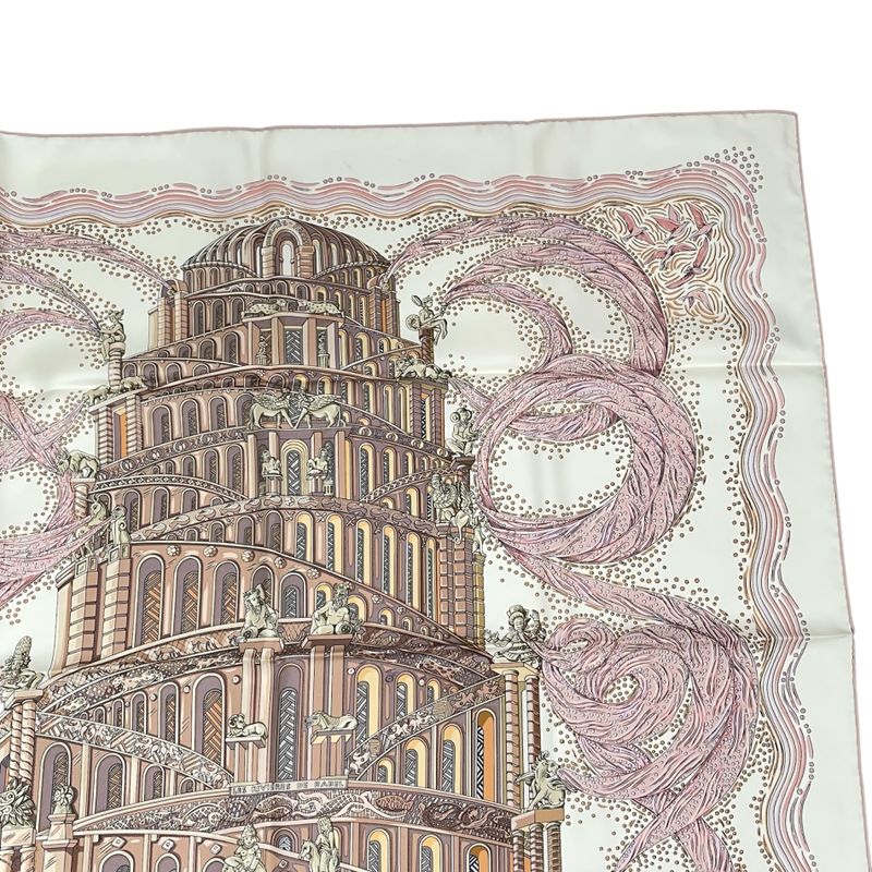 Hermes Scarf 100% Silk Carre 90 LES Rivieres DE Babel River Of Babel Pink With