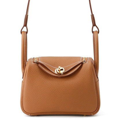 Hermes Lindy Mini Gold Taurillon Clemence 2-Way Handbag