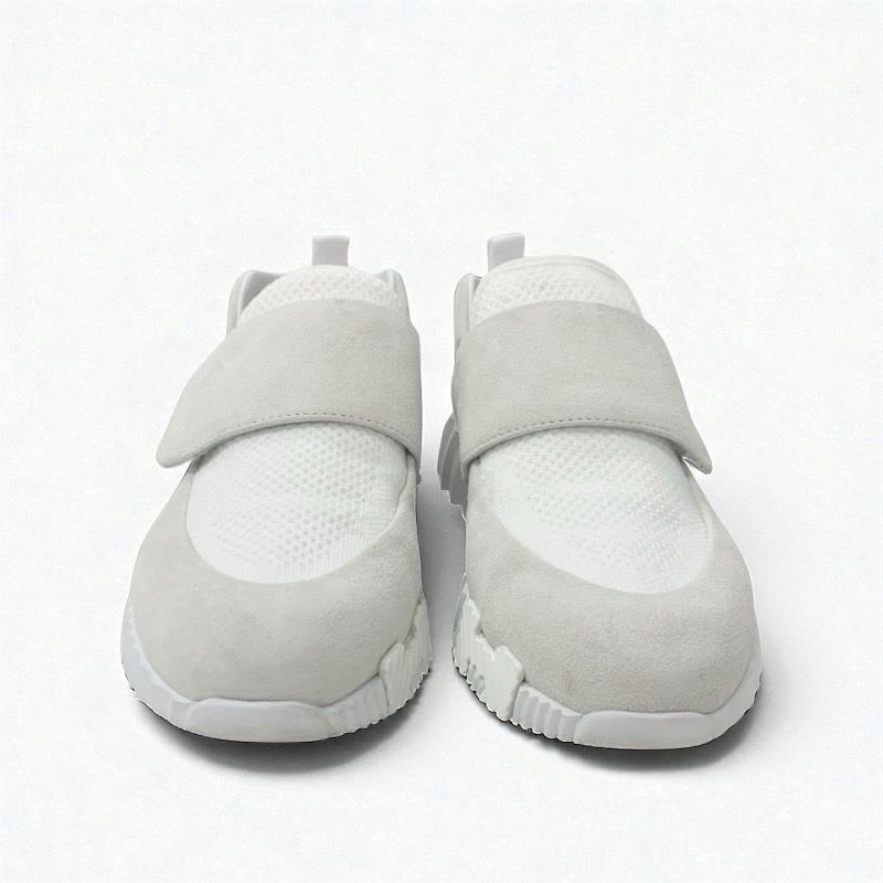 Hermes H Sneakers Shoes Suede Fabric White Velcro