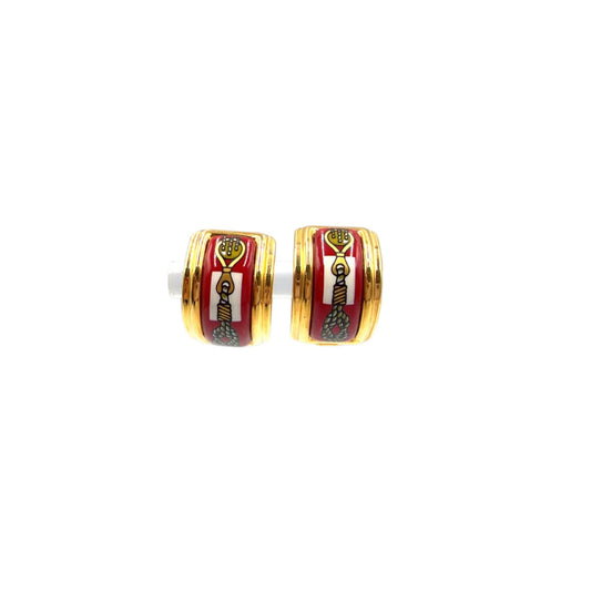 Hermes Enamel Gold Red Earrings