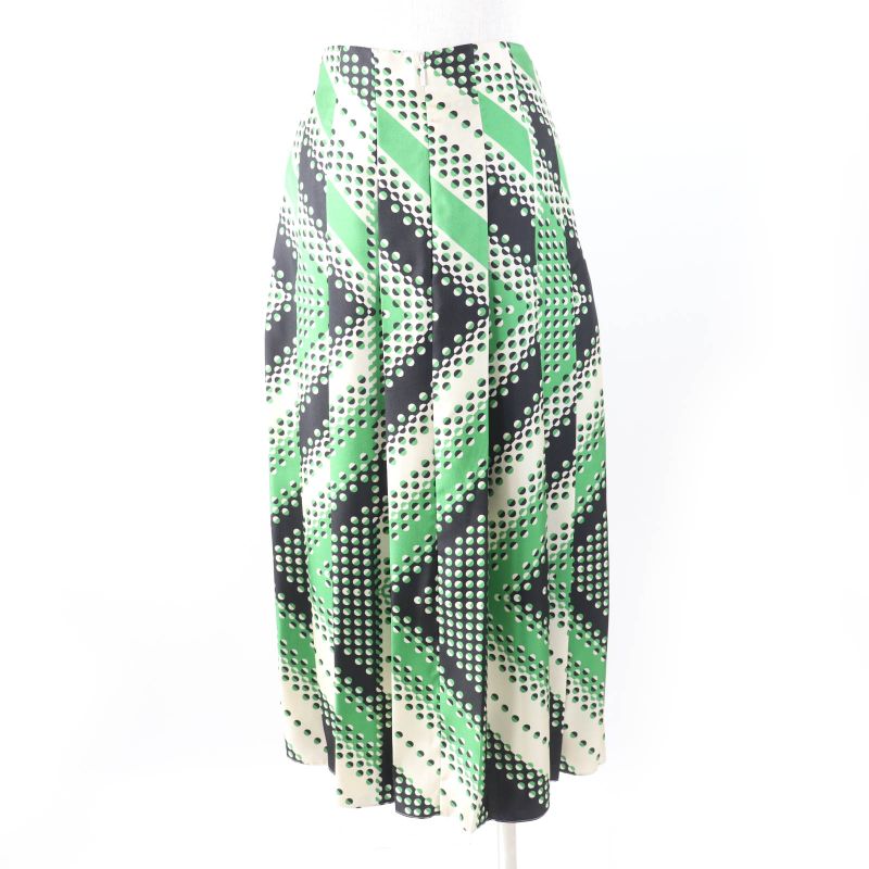 Gucci 409370 100% Silk Dotted Pleated Skirt Long Skirt Greenish 36 Garmented