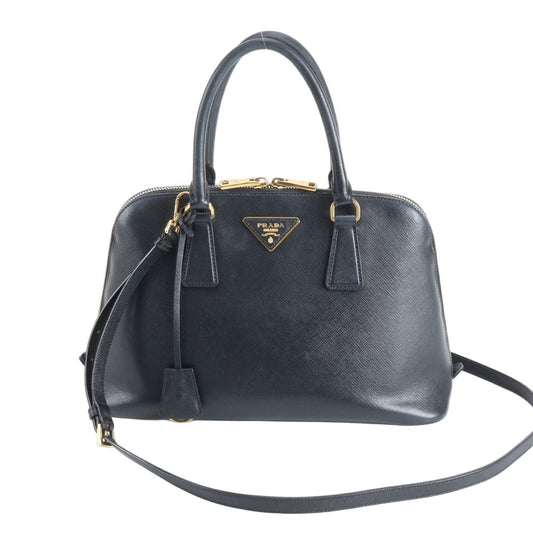 Prada Saffiano Leather Triangle Logo 2-Way Shoulder Bag Crossbody Hand Black