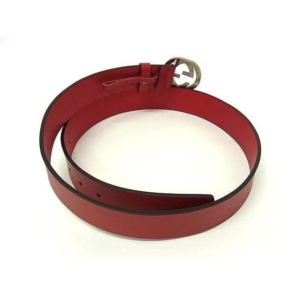 Gucci Interlocking Leather Silver Belt Red — view 2