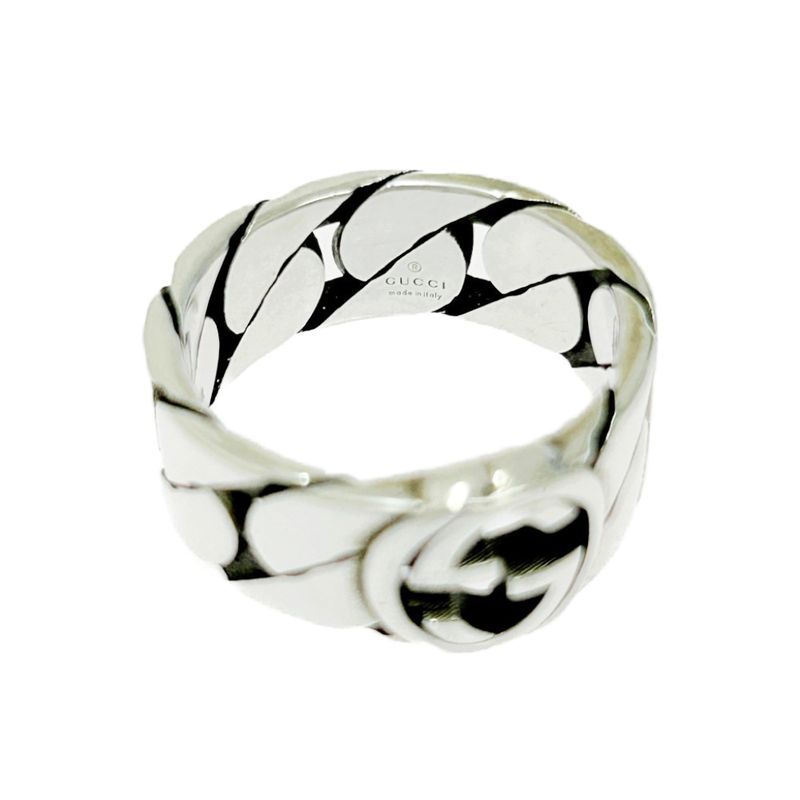 Gucci Silver Interlocking G Chain Ring 6.4g 925 Engraved 481156 Ring