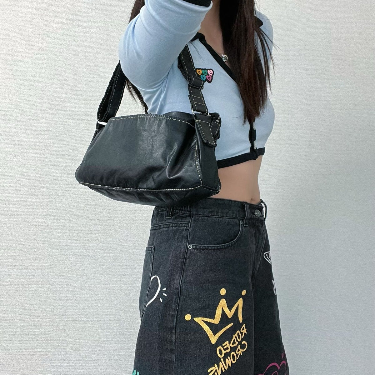 Miu Miu Shoulder Bag Black Leather Vintage
