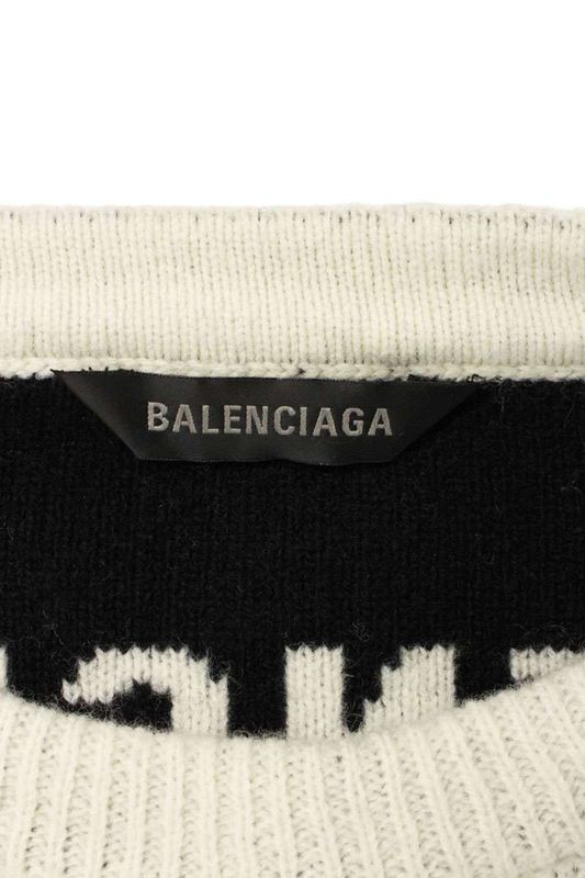 Balenciaga 23AW 761596 T1673 Crewneck Knit With All Over Logo Pattern Men's L