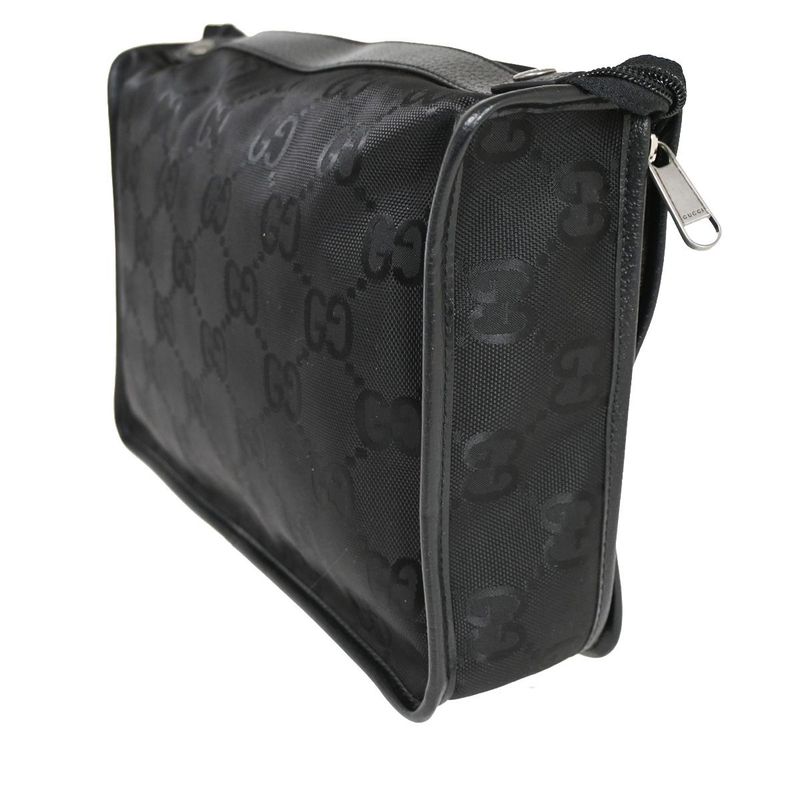 Gucci GG Travel Pouch Clothes Nylon Leather Black 33fa226