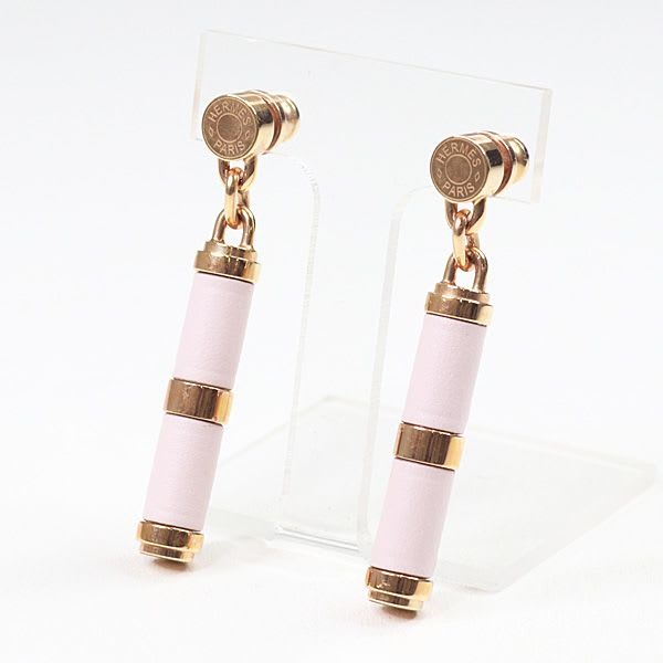 Hermes Earrings Charniere Gold Vaux Swift Mauve Pere Rose Hardware