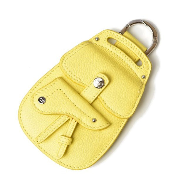 Dior Card Case Coin Ring Mini Wallet With Saddle Bag Motif Yellow