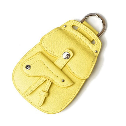 Dior Card Case Coin Ring Mini Wallet With Saddle Bag Motif Yellow