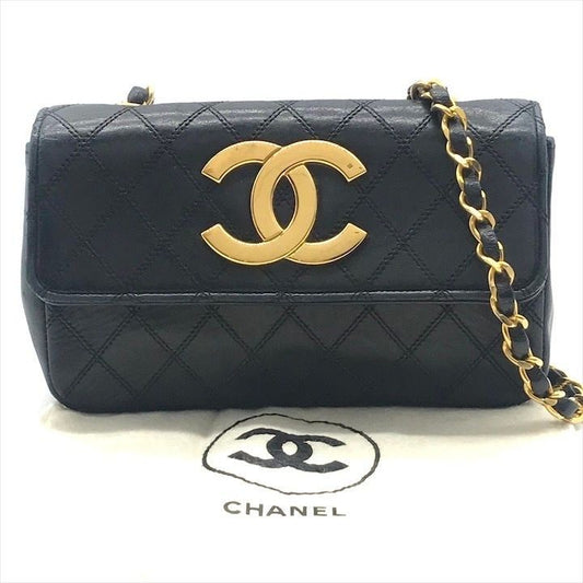 Chanel Big CC Logo Bicolor Push Lock Mini Quilted Chain Shoulder Bag Black