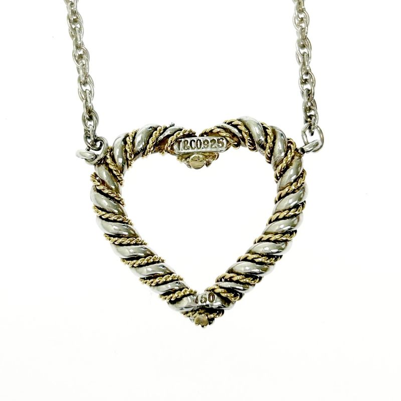 Tiffany & Co Silver Gold Twisted Heart Necklace 7.9g 925 750 Engraved 393969