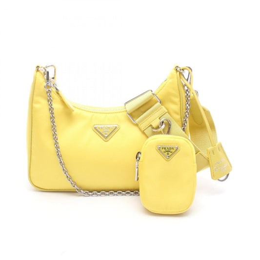 Prada Shoulder Bag Re Edition Yellow Nylon Leather