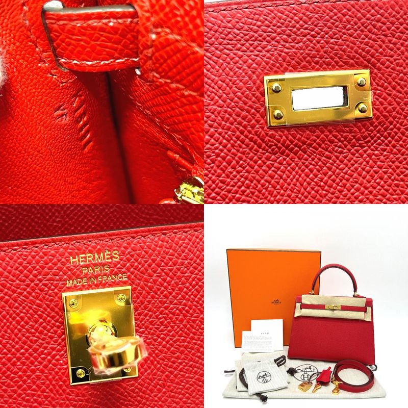 Hermes Handbag Kelly 25 Outer Stitch Vaux Epson Rouge Radieux Gold Hardware Red