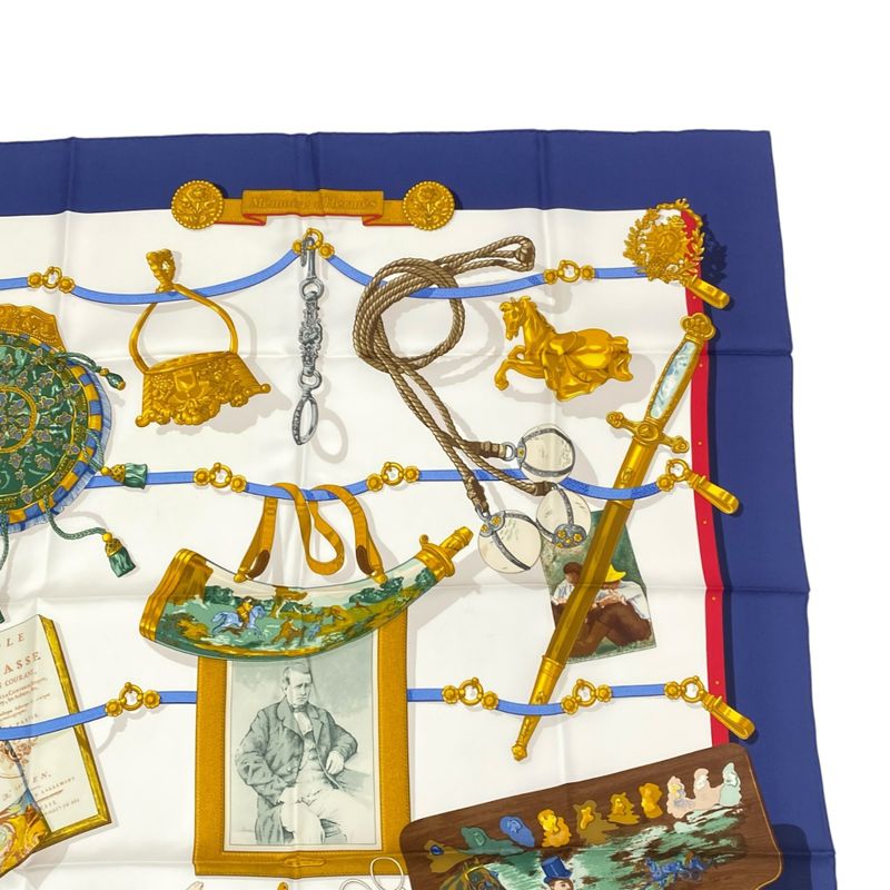 Hermes Scarf Silk Carre 90 Memoire D'hermes Navy With Box