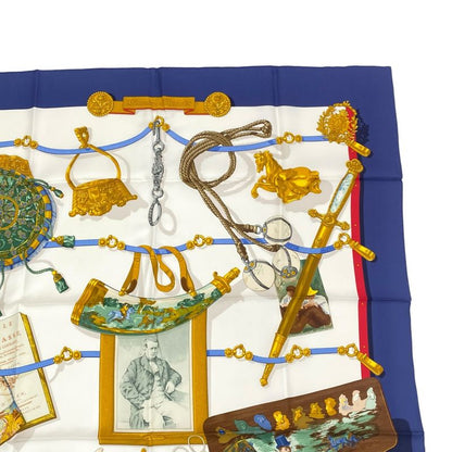 Hermes Scarf Silk Carre 90 Memoire D'hermes Navy With Box