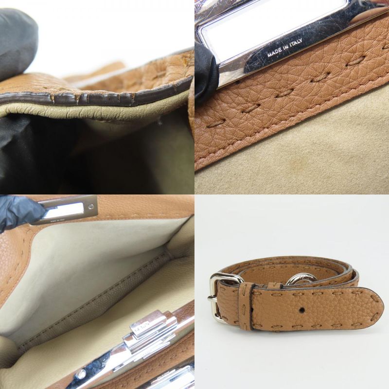 Fendi Handbag Peekaboo 8bn290 Selleria Leather Brown Silver Hardware 2WAY