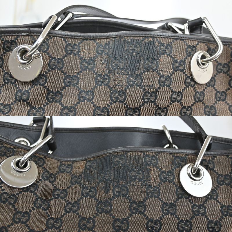 Gucci Tote Bag Canvas Leather Brown 07bs193